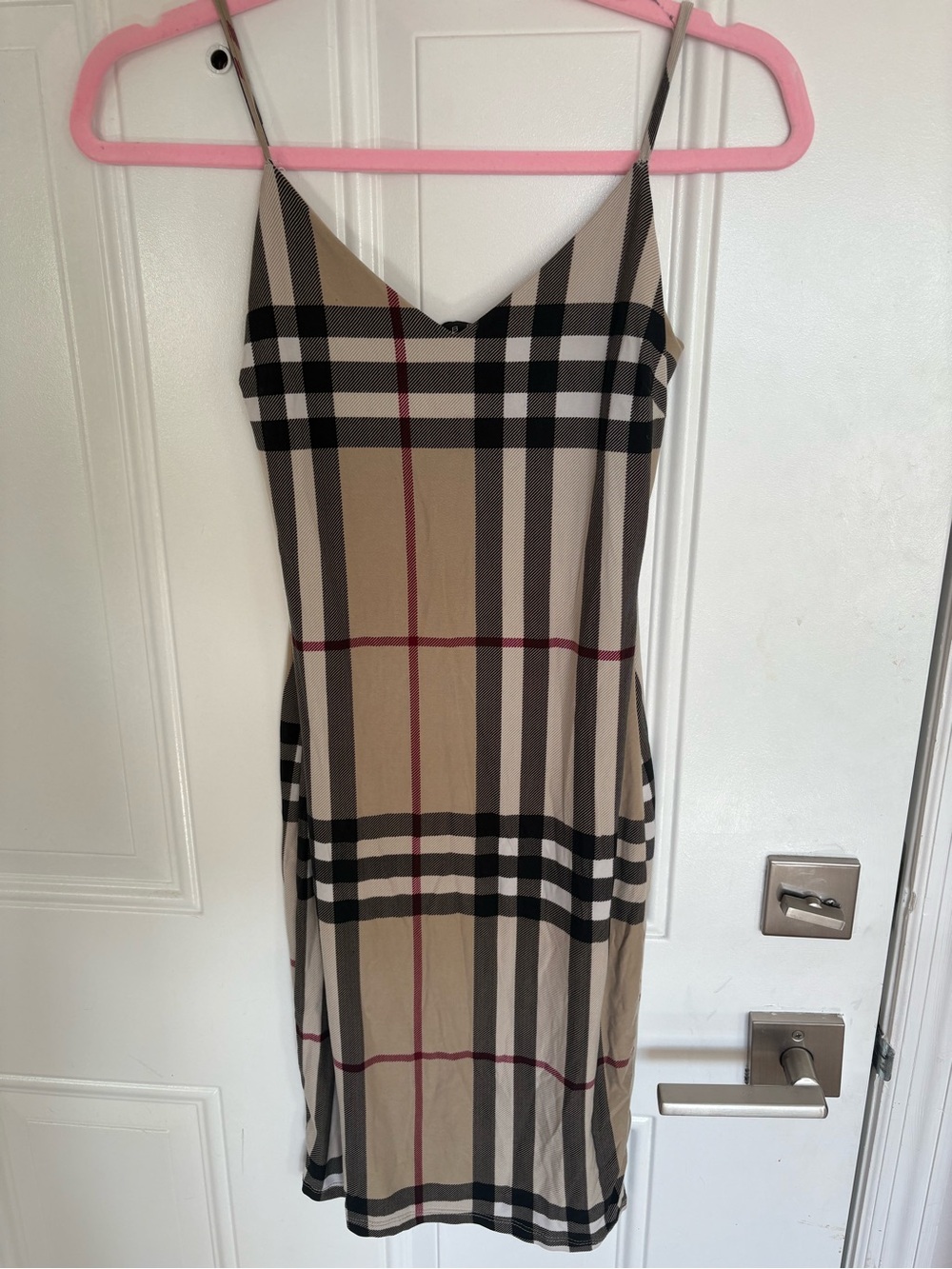 Sabora Beige Plaid Slip Dress with Thin Straps